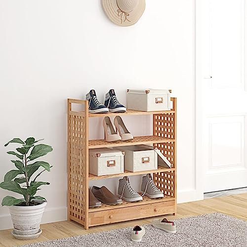 Makastle Schuhregal Schuhablage Schuhschrank Standregal Schuhaufbewahrung Regal Schuhständer mit Schublade, 70x27x81 cm Massivholz Nussbaum