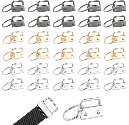 Dokeno 30Pcs Schlüsselband Rohlinge 25mm Schlüsselanhänger Hardware, Schlüsselband Basteln Set, Klemmschließeanhänger mit Schlüsselring Klemmschließeanhänger für DIY Handarbeit Lanyard Stoff, 3 Farben