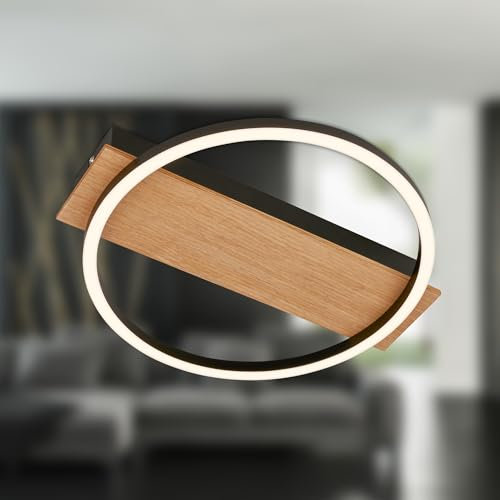 BRILONER - LED Deckenlampe mit Holzdekor, Warmweiße Lichtfarbe, 13W, 1400 lm, Deckenleuchte, Lampe, Wohnzimmerlampe, Schlafzimmerlampe, Küchenlampe, 34x30x6 cm, Schwarz-Holz