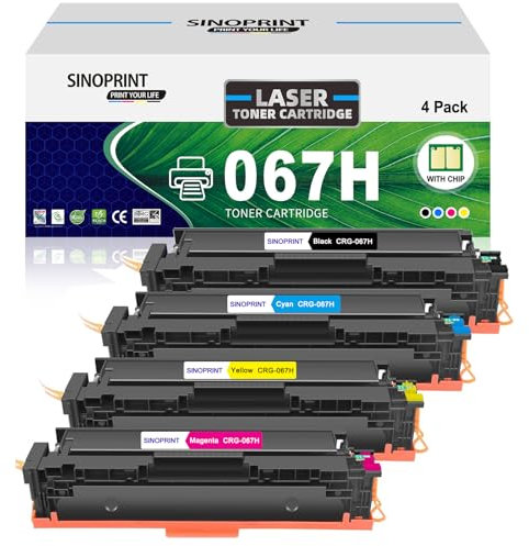 SINOPRINT 067H Toner Mit Chip Kompatible für Canon 067H 067 Toner für Canon i-SENSYS MF657Cdw MF655Cdw MF651Cw LBP631Cw LBP633Cdw LBP632Cdw MF653Cdw MF654Cdw MF656Cdw(Schwarz Cyan Gelb Magenta)