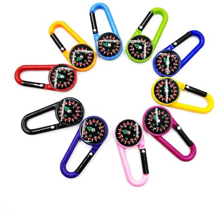 JINJUMEI Mini Kompass mit Karabinerhaken, Bunter Karabiner Kompass für Outdoor, Camping, Wandern und Reisen