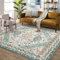 LuxFocus Maschinewaschbarer Teppich Orange Grün Wohnzimmer Kurzflor Großer Orientales Design Bodenmatte Bettwäsche Rutschfeste Unterseite Schlafzimmer Esszimmer 120x170 cm