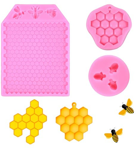Lot de 3 moules en silicone nid d'abeille en forme d'abeille, pour fondant, bonbons, cupcakes, ruche, chocolat, décoration de gâteau, ruche