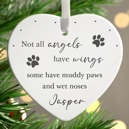 Beecreative Dog Memorial Plaque Gifts Personalised, Not All Angels Have Wings, Loss Of A Dog Gift, Ceramic Heart Circle Ornament With Gift Box