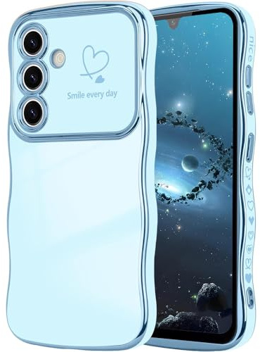 CaseLover Coque de Protection pour Samsung Galaxy A55 5G, Étui Motif de Cœur d'amour et de Vagues, Forme Bouclée Case, en Silicone TPU Anti-Chocs Galvanisé Housse pour Samsung A55 5G, Bleu