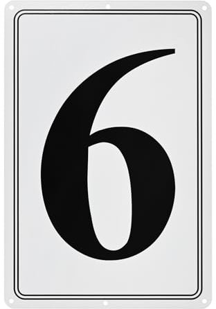 M METERXITY Aluminum Number Sign 6, 11.8 Inch House Numbers and Metal Letters, Parking Spot Letter Signs, Metal Letter Wall Decor for Garden/Door/Mailbox [Black Text On White]