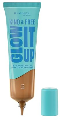 Rimmel Kind & Free, Glow It Up Moisturising Skin Tint, 410 - Latte, Healthy Glow, Blurs Imperfections, Includes Vitamin E, Aloe Vera, Pro-Vitamin B5, SPF 20, 30ml