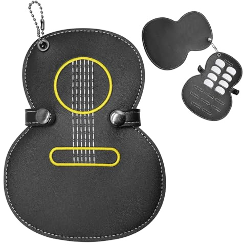 Étui en cuir pour médiators de guitare, sac de rangement pour médiators, cadeaux pour guitare, support de médiators guitare noir pour le rangement, conçu avec 17 emplacements pour médiators guitare