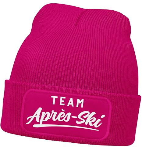 MoonWorks® Damen Beanie Patch Skifahren Strickmütze mit Spruch Team Après Ski Aufdruck Lustig Damenmütze