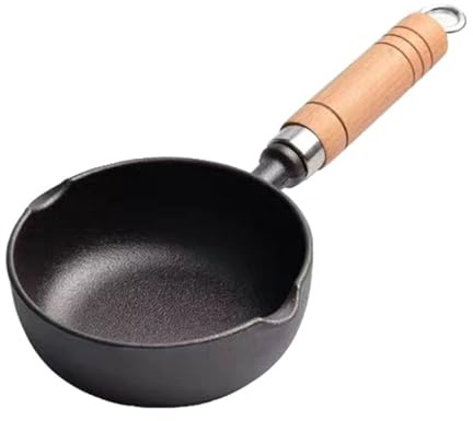 Olla de Fusión de Hierro Fundido, Mini Cacerola Antiadherente, Sartén de Hierro Fundido, Sartén para Huevos con Mango de Madera para Cocina Casera (18x5cm)
