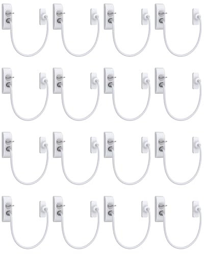 eSynic 16 Pack Window Opening Restrictors & Child Window Locks - Window Restrictors for UPVC/PVC Windows with 19cm Cable | Cat Window Restrictor & Window Security Locks for Home Safety (White)