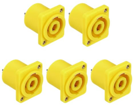 sourcing map 5pcs 4 Pole Speaker Jack Twist Lock, NL4 Connector 1 Inch XLR Speaker Female Panel Mount Audio Microphone Plug Socket for NL4 Series, Yellow