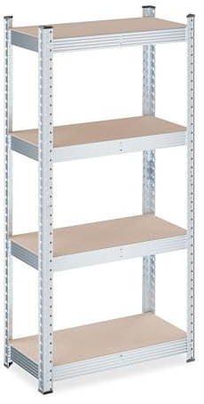 Relaxdays Schwerlastregal, HBT: 120 x 60 x 30 cm, 700 kg, verzinkter Stahl, Lagerregal Keller & Garage, Hellbraun/Silber