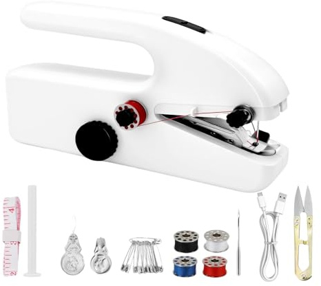 MEESOGA Mini Handnähmaschine Elektrisch, Mini Nähmaschine Tragbare Nähmaschine mit 2 Modi & Nähzubehör, Leicht & Einfach für Anfänger Schnelle Reparaturen an Kleidung Vorhängen (Weiß)