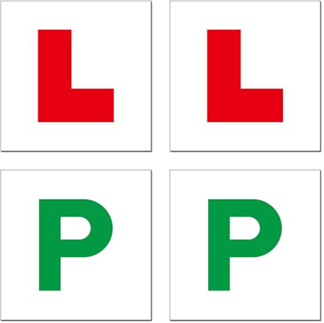 Magnetic L & P Plates for Car, Magnetic Learner Driver Plates, Extra Thick Strong Magnetic Plate, Magnetic Car Sticker, Road Legal Learner & Provisional Plates, 17.8 × 17.8 cm, Pack of 4