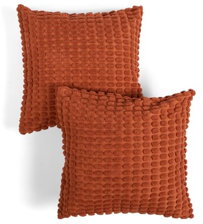 OHS Cushion Covers 45cm x 45cm, Soft Decorative Bobble Textured Square Throw Pillow Cover with Invisible Zipper for Sofa Bedroom Living Room Pillow Cases 2 Pack, Rust