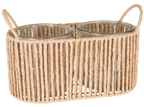 matches21 HOME & HOBBY Pflanzgefäß Beige 24 x 14 x 17 cm mit 2 Glaseinsätzen - Blumentöpfe für Deko & Pflanzen