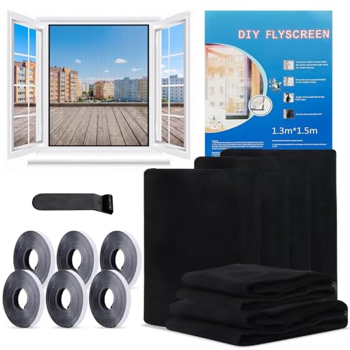 6 PCS Zanzariera per Finestra Autoadesiva Regolabile 130 x 150 cm | Rete AntiInsetti con Chiusura a Strappo,Protezione Adesiva Effettiva contro Zanzare eMosche,Facile da Installare