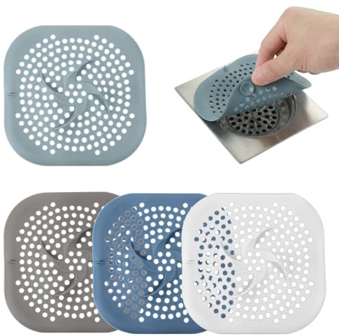 4 Stück Abflusssieb Silikon, Haarsieb Dusche mit Saugnapf, Abflusssieb Dusche für Badewanne, Waschbecken Sieb, Duschsieb Abfluss Haare, Bad Accessoires (Weiß, Grau, Grün, Blau)