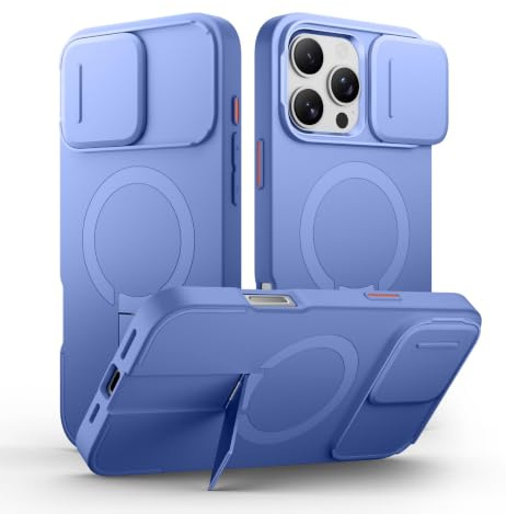 SURITCH Magnetisch hülle Kompatibel mit iPhone 16 pro max, Stoßfest Handyhülle Kratzfest Schutzhülle mit Kameraabdeckung schieben und verstellbarem Kickstand(Stardust Blue)