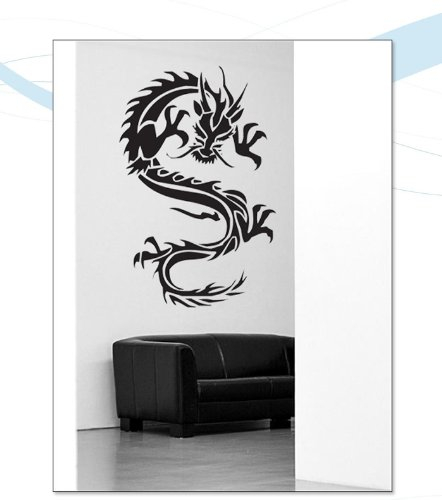 Indigos UG - Wandtattoo Wohnzimmer - Wandaufkleber Drache China Japan Monster 40x 26, schwarz w007 Drachen - Aufkleber Kinderzimmer Schlafzimmer Küche Badezimmer Büro Dekoration