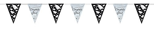 Unique Party Graduation Bunting Banner - 2.74 m -Congrats Grad Party Banner,Black/White,9',91081