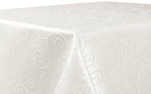 BEAUTEX Tischdecke Damast Ornamente - Bügelfreies Tischtuch - Fleckabweisende, Pflegeleichte Tischwäsche - Tafeltuch, Oval 135x180 cm, Champagner