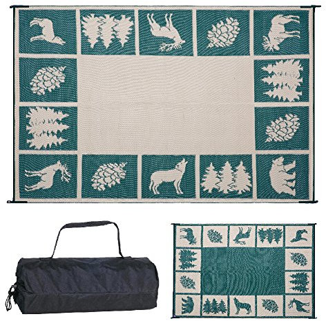 Stylish Camping 226094 wendbare Matte, Kunststoff, Strohteppich, große Bodenmatte für draußen, Wohnmobil, Terrasse, Hinterhof, Picknick, Strand, Camping – Jägermatte (grün/beige)