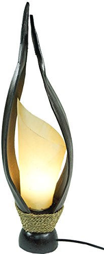 GURU SHOP Palmenblatt Tischlampe/Tischleuchte, in Bali Handgemacht aus Naturmaterial, Palmholz - Modell Palmera 10, 65x16x14 cm