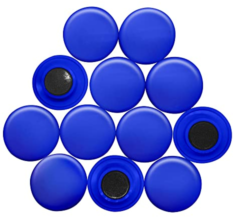 Large Blue Planning Office Magnets for Fridge, Whiteboard, Noticeboard, Filing Cabinet - 40mm dia x 8mm high - Pack of 12