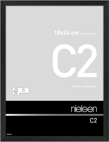 nielsen Bilderrahmen, 18 x 24 cm, Aluminium, Schwarz matt, Fotorahmen zum Auftstellen und Aufhängen im Hoch- & Querformat, Echtglas, C2