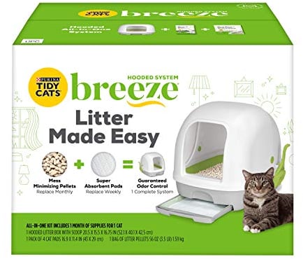 Purina Tidy Cats Katzentoilettensystem mit Kapuze, Breeze Hooded System Starter Kit Katzentoilette, Katzentoilette & Pads