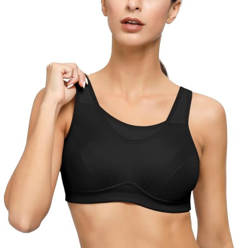 Deyllo Damen Sport BH Große Brüste starker Halt Sport-BHS Ohne Bügel für Fitness Joggen Lauf Yoga(Schwarze,42DD / 95E)
