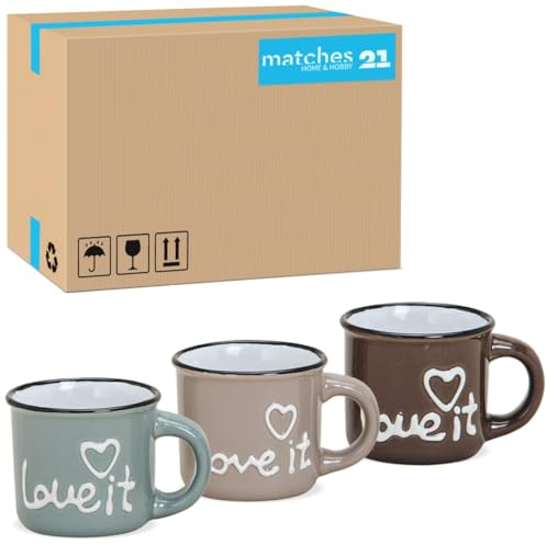 Süße Espressotassen in Email Optik grau, beige, braun mit Spruch 72 Stk. Karton - Retro Keramik Espresso Tassen in 50ml für italienischen Kaffee - Kleine spülmaschinenfeste Espressobecher als Geschenk