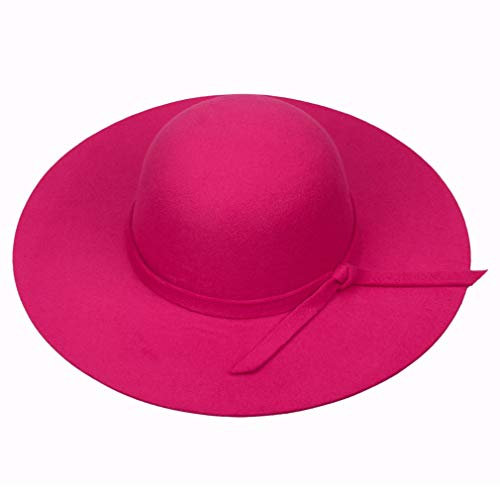 YiyiLai Chapeau Bord Large Femme Feutre Capeline Mariage Soirée Elégant Rose Rouge