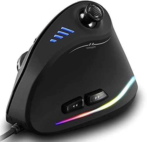 Ratón Vertical Óptico para Juegos con Cable con Balancín, 11 Botones Programables, Diseño Ergonómico,10000 DPI Ajustable Ratón Vertical para Prevención de Codo Enfermedad del Ratón Protege el Brazo