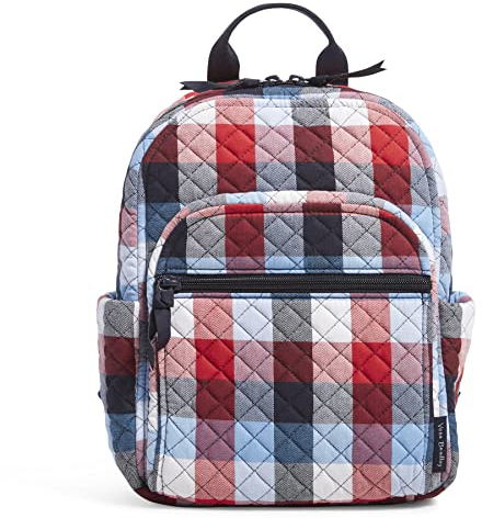 Vera Bradley Damen Kleiner Rucksack, Baumwolle Büchertasche, Patriotisches Plaid, Einheitsgröße