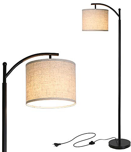 Tomshine Stehlampe Wohnzimmer, Stehleuchte mit Stoff Lampenshirm und Eisen Basis, Klassische Modern Standleuchte mit E27 LED Warmweiß Birne für Wohnzimmer, Schlafzimmer, Büro