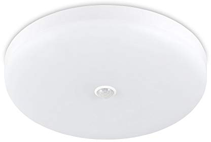 Kwazar - Deckenlampe Deckenleuchte mit Bewegungsmelder, Wandleuchte Innen 15W 1200lm, Badezimmer Lampe Ø 14,8cm, IP44, Wohnzimmer, Feuchtraumleuchte, Neutralweiß 4000K, Krom Weiß