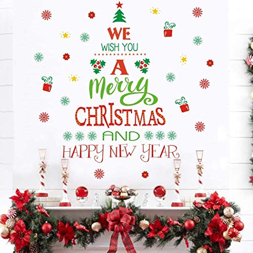 KAIRNE Weihnachtsfenster Aufkleber,Weihnachten Schaufenster Deko,Weihnachtsbaum Stickers,Neujahr Schneeflocke Fensterdeko PVC Abnehmbar Weihnachts Fensterbilder für Vitrinen Glas Zuhause Wandtattoo