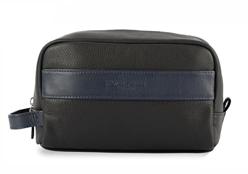 Walter Premium Leder Kulturbeutel Kulturbeutel für Herren Reisetasche Make-up Tasche Rasiertasche mit wasserdichtem Futter und Innentaschen, blau, L, Kulturbeutel