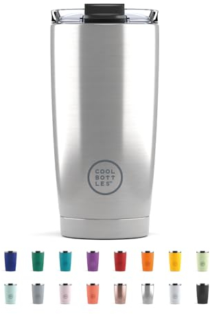 Cool Bottles - Tumbler - Bicchiere Termico in Acciaio Inossidabile - 550 ml - Metallic Silver - Tazza da Caffè - Coperchio Ermetico - Bevande Fredde 10 ore e Calde 5 ore - Finitura Antimacchia