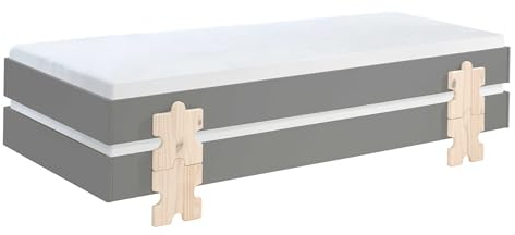 VIPACK Bett, Kombi, robust, Kiefer, MDF, Grau, Single