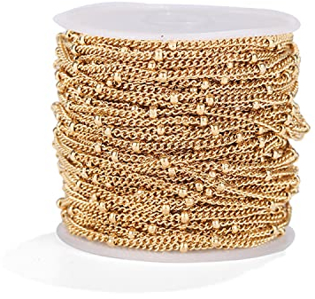 5 Meter 1.5mm Ketten Basteln Gliederkette, Kette Schmuck Edelstahl DIY Kopfbedeckungen Herstellung Layered Anhänger Perlen Armband Fußkettchen Halskette Kostüm Deko Kette Roll (Gold)