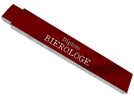 Diplom Bierologe Meterstab aus Holz mit rotem Hintergrund Maßstab Spruch Metermaß Gliedermaßstab bedruckt lustig weiß cool Geschenk zum Richtfest stabil Geschenkidee praktisch