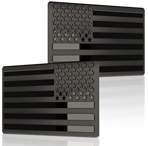 Lot de 2 autocollants 3D en relief en métal avec drapeau américain noir mat pour camion, fenêtre, moto, soutien militaire américain - 12,7 x 7,6 cm