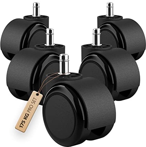 RAVN HAMAN 5er Set Bürostuhlrollen 11 mm x 22 mm - - Hartboden-Rollen bis 175 kg - - Abriebfeste Drehstuhlrollen - - Sauber abrollende Stuhlrollen - - Räder für Bürostühle, PU