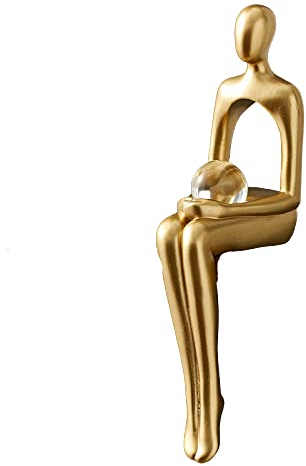 Tauzveok Abstrakte Denker Sculptures in Gold Modern Thinker Resin Statue Deko Wohnzimmer Modern Silence is Gold Thinking Statue