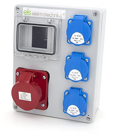ELS Elektrotechnika Steckdosenverteiler Baustromverteiler Wandverteiler Leer Leergehäuse Schuko Steckdosen 3x230V und 1 x CEE 16A zur Nachrüstung mit modularen Geräten, Verkabelt, für Innen und Außen