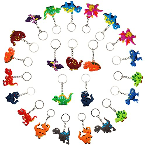 Homefantasy 24 Stück Dinosaurier Schlüsselanhänger,Schlüsselanhänger Personalisiert,Schlüsselanhänger Dinosaurier,Tier Schlüsselanhänger Cartoon,Anhänger für Kinder Schultasche Decor